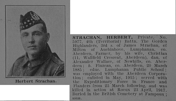 Strachan H Pte 5977 4th Gordon Highlanders Obit De Ruvignys Roll Of Honour Vol 3