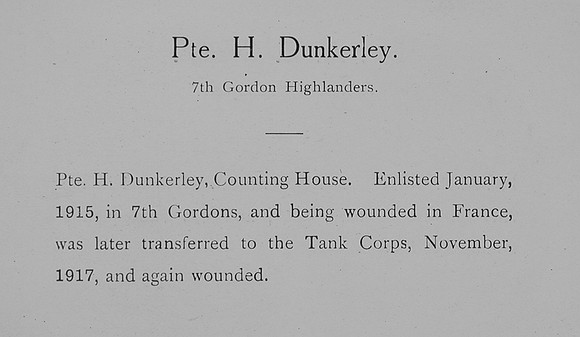 Dunkerley H Pte Tank Corps Record  William Graham Co Roll Of Honour