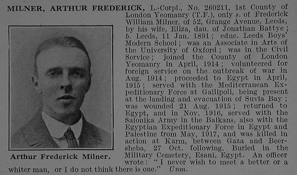 Milner A F LCpl 260211 1st County Of London Yeomanry Obit De Ruvignys Roll Of Honour Vol 4