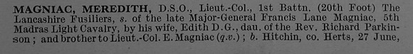 Magniac M Lt Col DSO Lt Col 1st Lancashire Fusiliers Obit Part 1 De Ruvignys Roll Of Honour Vol 4