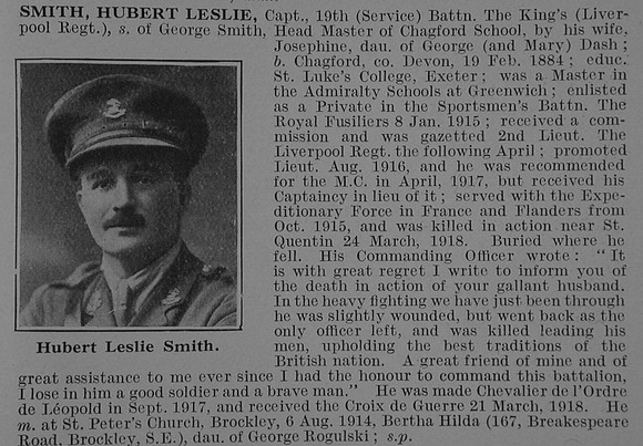 Smith H L Captain 19th Kings Liverpool Regiment Obit De Ruvignys Roll Of Honour Vol 3