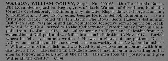Watson W O Sergt 200165 4th Royal Scots Obit De Ruvignys Roll Of Honour Vol 4