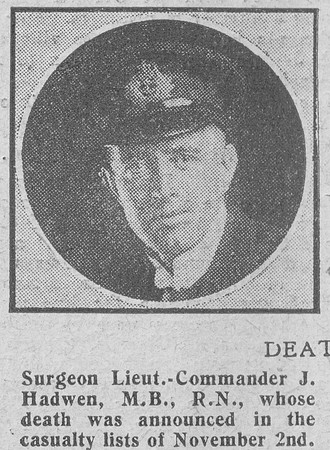 Hadwen J Lt Comm HMS Lancaster Royal Navy The Graphic 4th Nov 1918