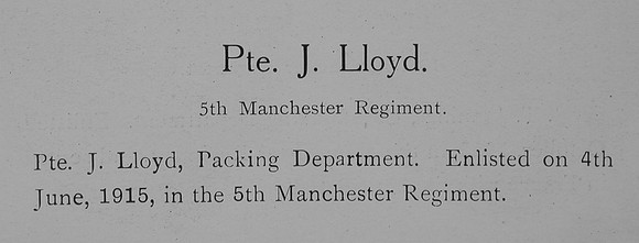 Lloyd J Pte 5th Manchester Regiment Record William Graham Company