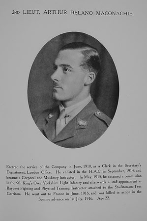 Maconachie A D 2nd Lt 9t Kings Own Yorkshire Light Infantry Northern Assurace Co War Record
