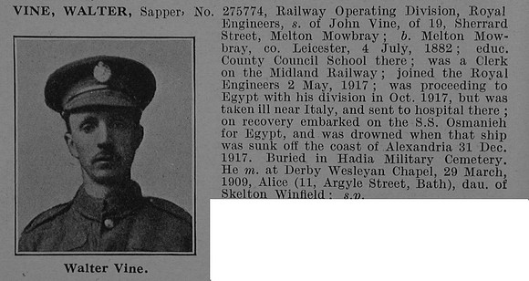 Vine W Sapper 275774 Royal Engineers Obit De Ruvignys Roll Of Honour Vol 4