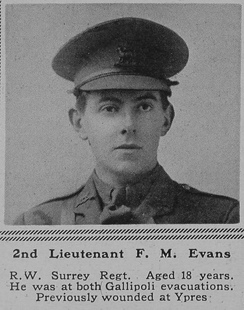 Evans F M 2nd Lt 3rd R West Surrey Regt The Sphere 27th May 1916