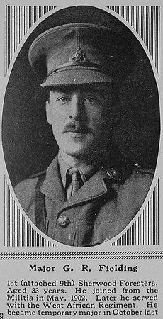 Fielding G R Major 1st Attd 9th Notts Derby Regiment The Sphere 28th Aug 1915