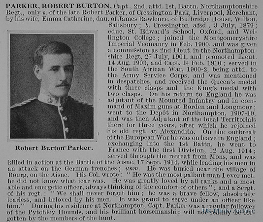 Parker R B Captain 1st Northamptonshire Regiment Obit De Ruvignys Roll Of Honour Vol 1