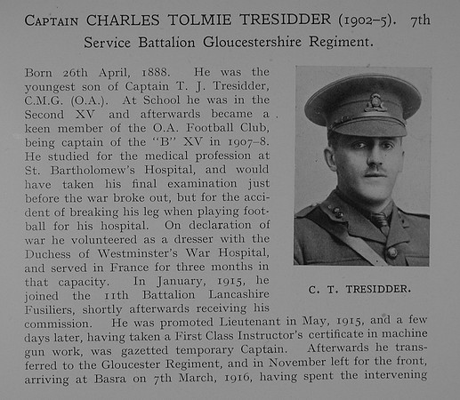 Tresidder C T Captain 7th Gloucestershire Regiment Obit Part 1 Dulwich College Roll Of Honour