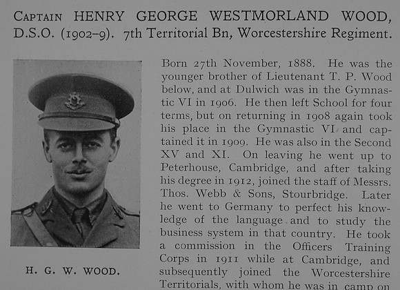 Wood H G W Captain DSO 7th Worcestershire Regiment Obit Part 1 Dulwich College Roll Of Honour