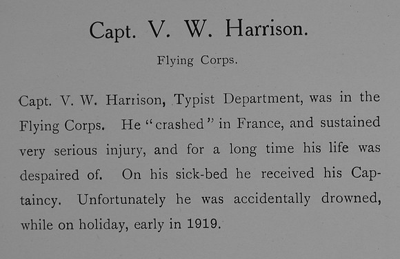 Harrison V W Captain Royal Flying Corps Obit William Graham Company