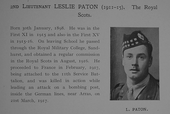 Paton L 2nd Lt 11th Royal Scots Obit Dulwich College Roll Of Honour