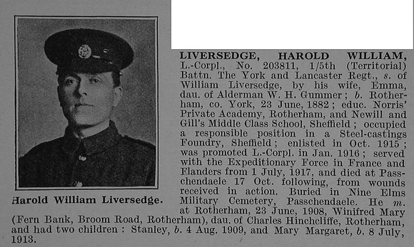 Liversedge H W LCpl 203811 5th York & Lancaster Regiment Obit De Ruvignys Roll Of Honour Vol 4