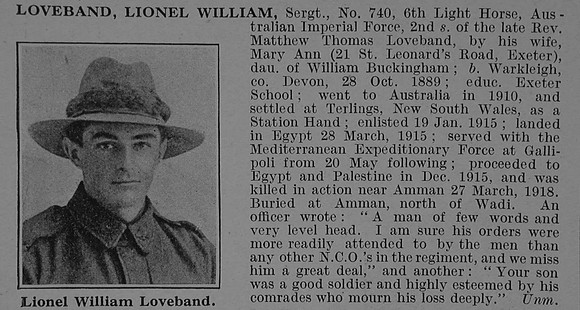 Loveband L W Sergt 740 6th Australian Light Horse Obit De Ruvignys Roll Of Honour Vol 4