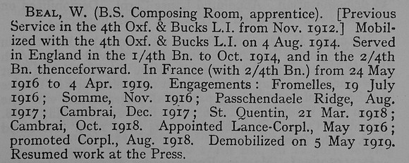Beal W Cpl 4th Oxford And Bucks Light Infantry