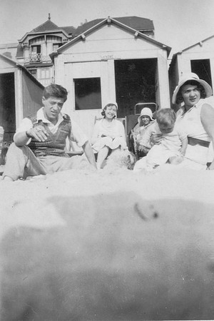 Family On The Beach By A Beach Hut At Ambleteuse France 1930s