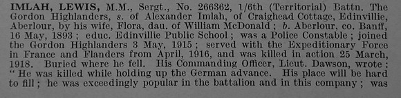 Imlah L Sergt MM 266362 6th Gordon Highlanders Obit Part 1 De Ruvignys Roll Of Honour Vol 4