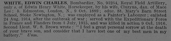 White E C Bmdr 93264 Royal Field Artillery Obit De Ruvignys Roll Of Honour Vol 4