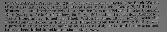 Ross D Pte 240985 5th Black Watch Obit De Ruvignys Roll Of Honour Vol 4