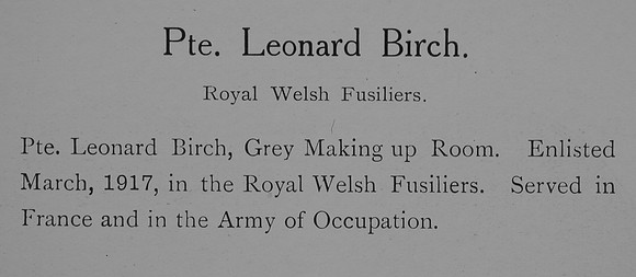 Birch L Pte Royal Welsh Fusiliers Record William Graham Company