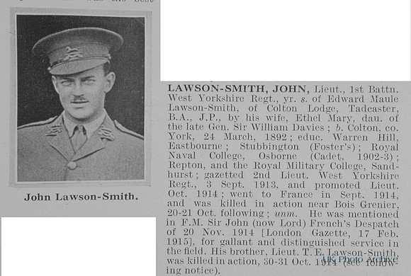 Lawson-Smith J Lt 1st West Yorkshire Regiment Obit