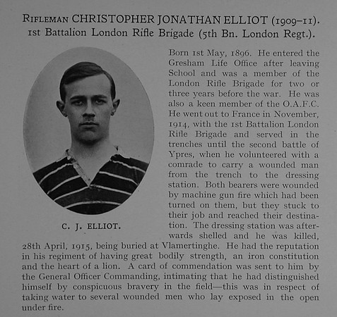 Elliot C J Rfn 9395 5th London Regiment (London Rifle Brigade) Obit Dulwich College Roll Of Honour