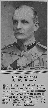 Finnis J F Lt Col Indian Army The Sphere 26th Feb 1916
