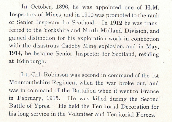 Robinson C L Lt Col 1st Monmouthshire Regiment Obit Part 2 The War Record Of Old Dunelmians 1914-1919