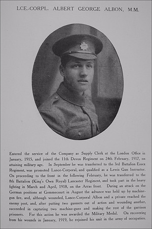 Albon A G LCpl MM 28408 8th Kings Own Northern Assurance Co War Record