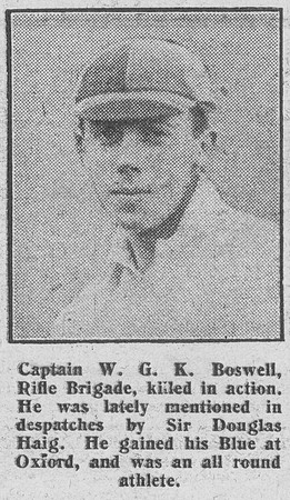 Boswell W G K Captain 2nd Rifle Brigade 19th Aug 1916