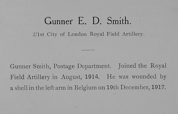 Smith E D Gnr Royal Field Artillery Record William Graham Company