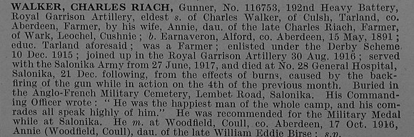 Walker C R Gnr 116753 Royal Garrison Artillery Obit De Ruvignys Roll Of Honour Vol 4