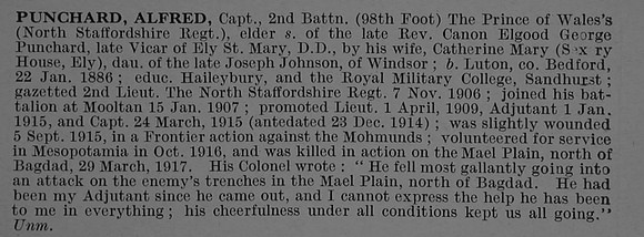 Punchard A Captain 2nd North Staffordshire Regiment Obit De Ruvignys Roll Of Honour Vol 4