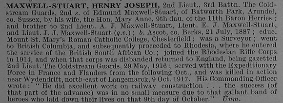 Maxwell-Stuart H J 2nd Lt 3rd Coldstream Guards Obit De Ruvignys Roll Of Honour Vol 4