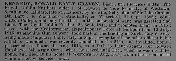 Kennedy R B C Lt 6th Royal Dublin Fusiliers Obit De Ruvignys Roll Of Honour Vol 4