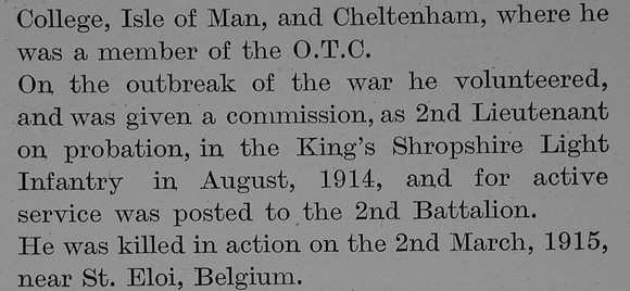 Bird F C 2nd Lt 2nd Kings Shropshire Light Infantry Obit Part 2 The Bond Of Sacrifice Vol 2