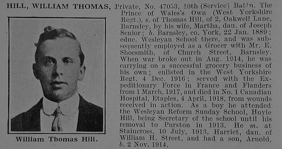 Hill W T Pte 47053 10th West Yorkshire Regiment Obit De Ruvignys Roll Of Honour Vol 5