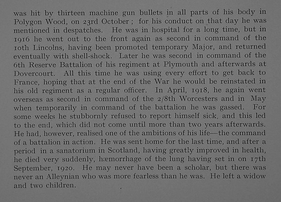 Gilson F G Major 6th Worcestershire Regiment Obit Part 2 Dulwich College Roll Of Honour