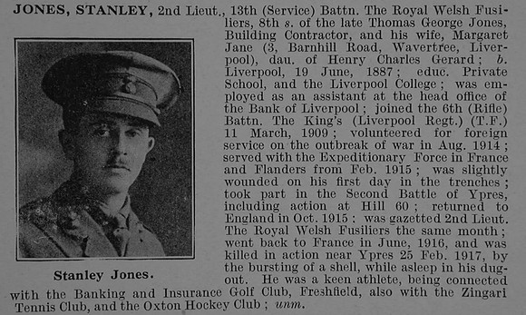 Jones S 2nd Lt 13th Royal Welsh Fusiliers Obit De Ruvignys Roll Of Honour Vol 4