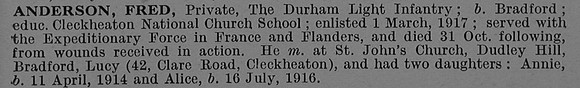 Anderson F Pte Durham Light Infantry Obit De Ruvignys Roll Of Honour Vol 4