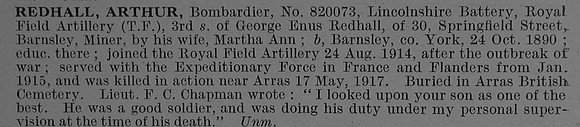 Redhall A Bmdr 820073 Royal Field Artillery Obit De Ruvignys Roll Of Honour Vol 4