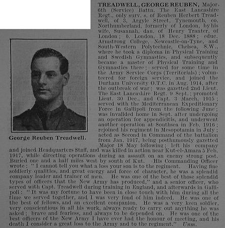 Treadwell G R Major 6th East Lancs Regiment Obit De Ruvignys Roll Of Honour Vol 3