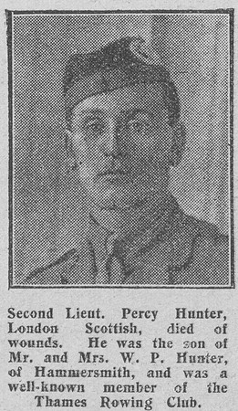 Hunter P 2nd Lt 14th London Regiment The Graphic 1st Aug 1916