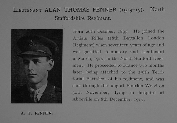 Fenner A T Lt 6th North Staffordshire Regiment Obit Dulwich College Roll Of Honour