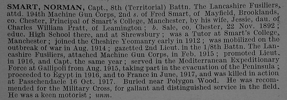 Smart N Captain 8th Lancashire Fusiliers Obit De Ruvignys Roll Of Honour Vol 4