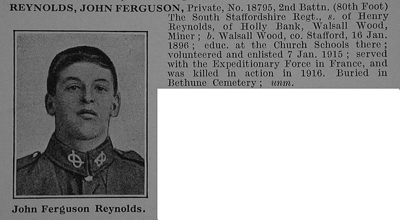 Reynolds J F Pte 18795 2nd South Staffordshire Regiment Obit De Ruvignys Roll Of Honour Vol 4