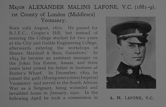 Lafone A M Major VC 1st County Of London Yeomanry (Middlesex) Obit Part 1 Dulwich College Roll Of Honour