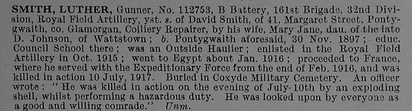 Smith L Gnr 112753 Royal Field Artillery Obit De Ruvignys Roll Of Honour Vol 4