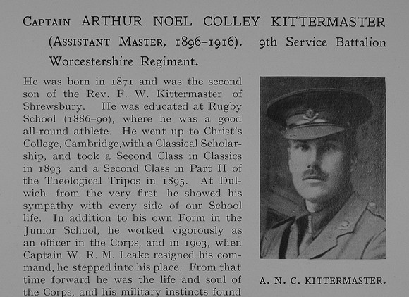 Kittermaster A N C Captain 9th Worcestershire Regiment Obit Dulwich College Roll Of Honour